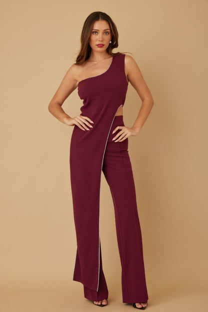 One Shoulder Strap Draped Layer W Rhinestone Sets - Farnelli