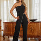 One Shoulder Strap Draped Layer W Rhinestone Sets - Farnelli