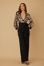Flower Vein Sequin Print Jumpsuit - Farnelli