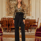 Flower Vein Sequin Print Jumpsuit - Farnelli