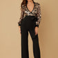 Flower Vein Sequin Print Jumpsuit - Farnelli