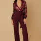 Flower Vein Sequin Print Jumpsuit - Farnelli