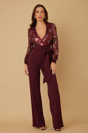 Flower Vein Sequin Print Jumpsuit - Farnelli
