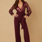Flower Vein Sequin Print Jumpsuit - Farnelli