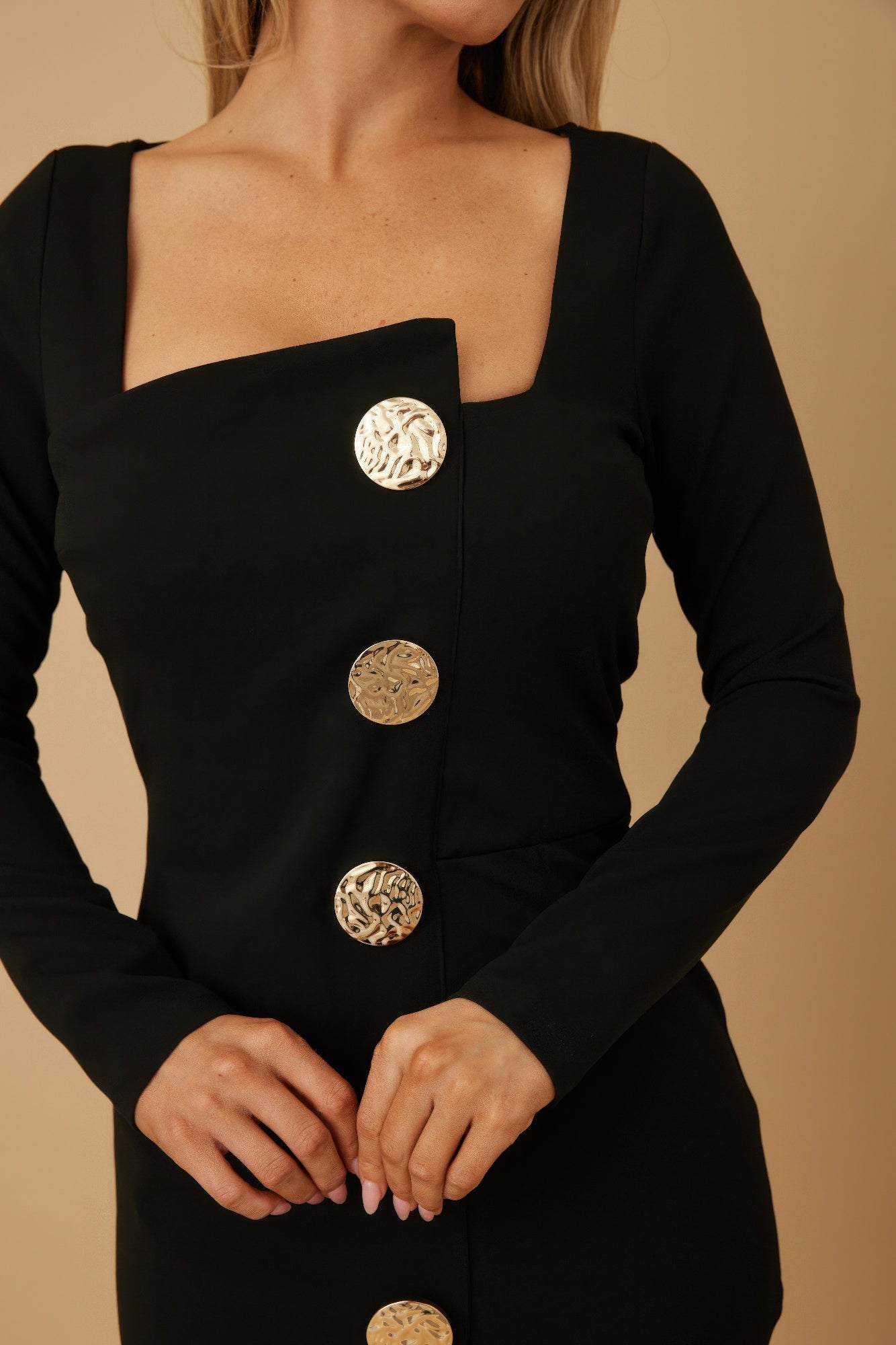 Mutli Button Long Sleeve Dress - Farnelli