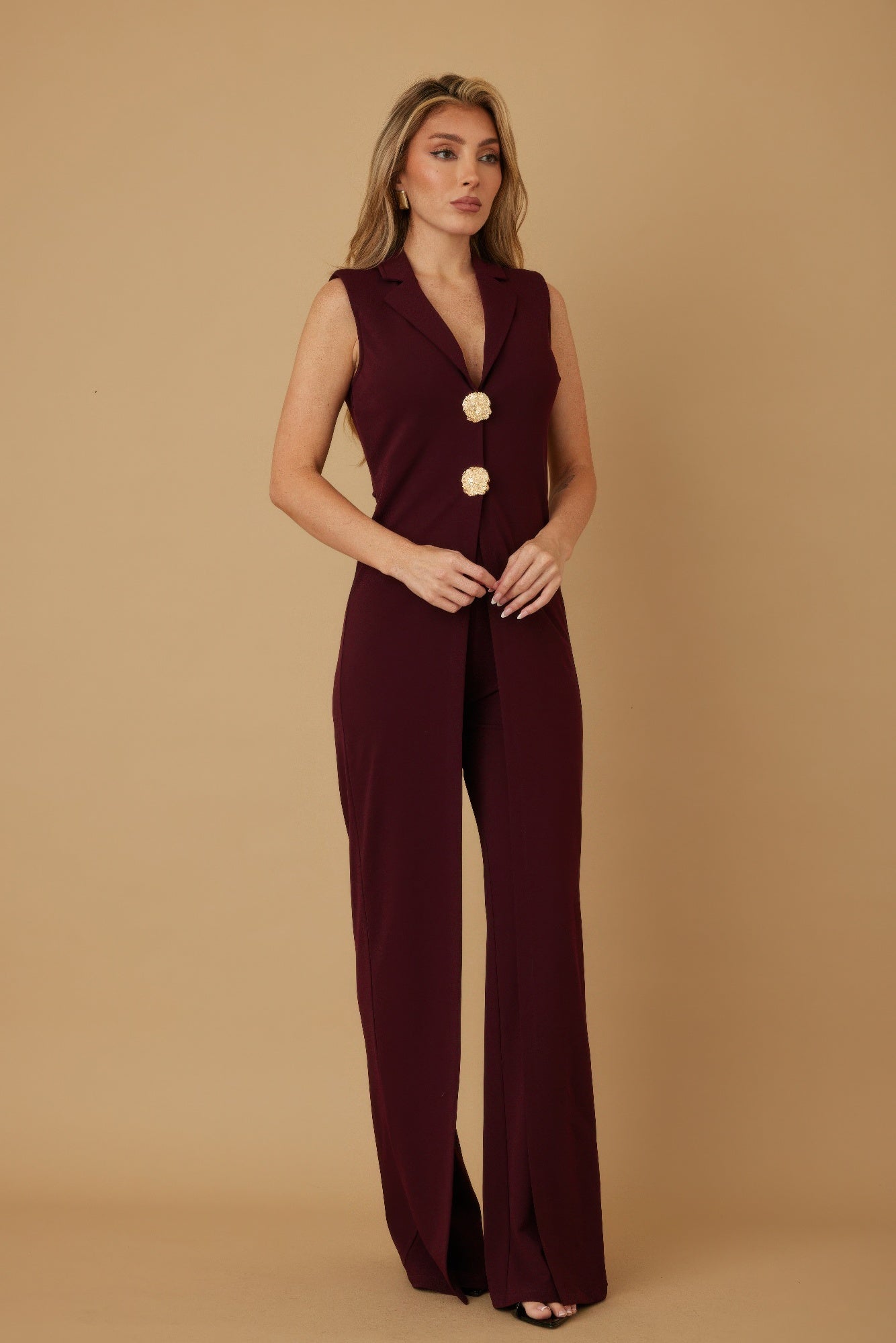 Open Flap With Metal Shank Button Jumpsuit - Farnelli