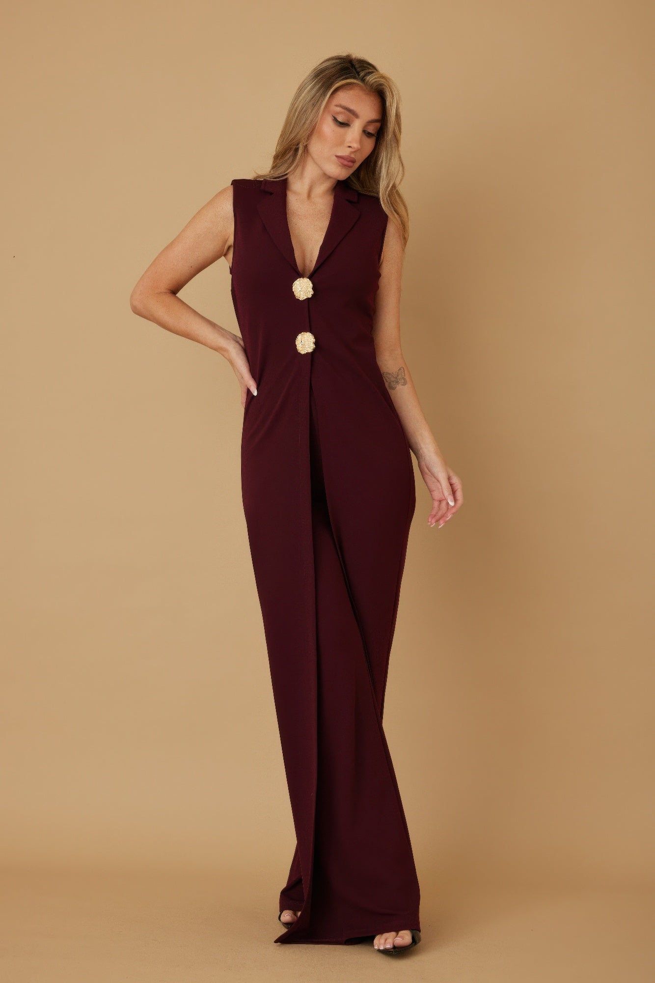 Open Flap With Metal Shank Button Jumpsuit - Farnelli