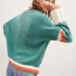 Color Block Sweater With Cut Out - Farnelli