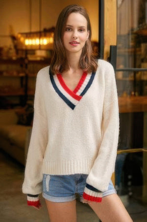 Overlap V Neck Sweater - Farnelli