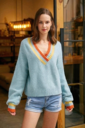 Overlap V Neck Sweater - Farnelli