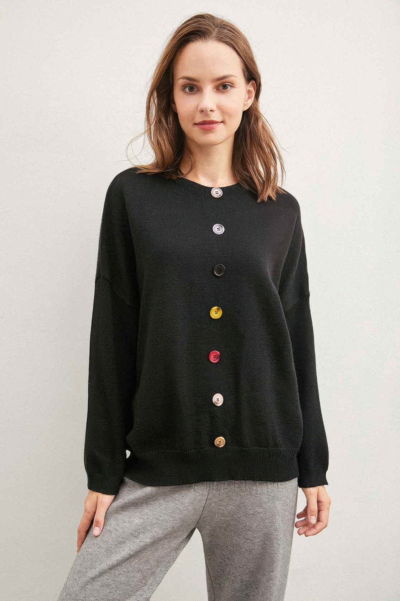 Solid Sweater With Colorful Buttons - Farnelli