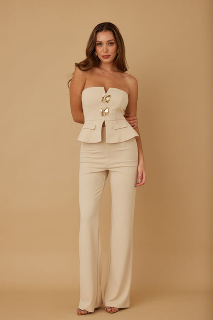 Scrunched Golden Stone Strapless Sets - Farnelli