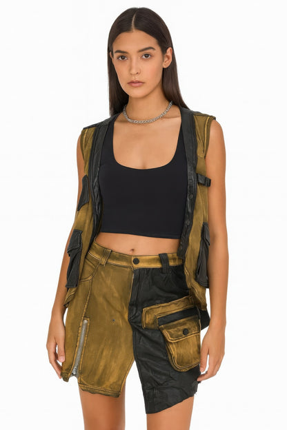 Denim And Faux Leather Two Piece Set - Farnelli