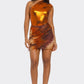 Metallic One Shoulder Bodysuit & Mini Skirt Set - Farnelli