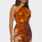 Metallic One Shoulder Bodysuit & Mini Skirt Set - Farnelli