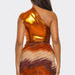 Metallic One Shoulder Bodysuit & Mini Skirt Set - Farnelli