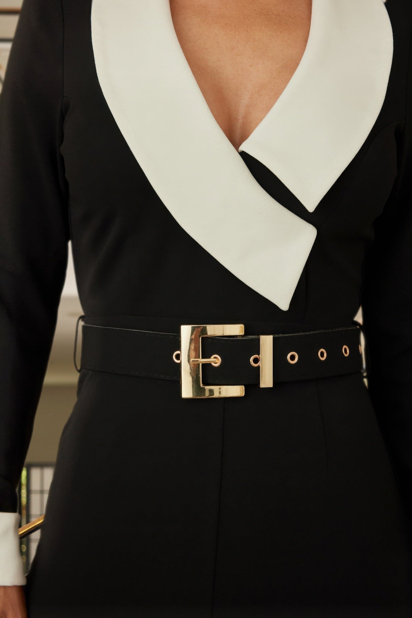 Black/white Long Sleeve Jumpsuit - Farnelli