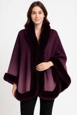 Ombre Faux Fur Trim Cape Wrap - Farnelli
