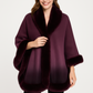 Ombre Faux Fur Trim Cape Wrap - Farnelli
