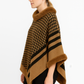 Patterned Knit Poncho With Faux Fur Trim - Farnelli