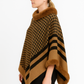 Patterned Knit Poncho With Faux Fur Trim - Farnelli
