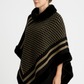 Patterned Knit Poncho With Faux Fur Trim - Farnelli