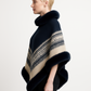 Chevron Trim Poncho With Faux Fur Collar - Farnelli
