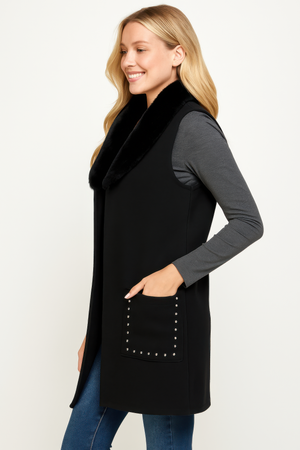 Sleeveless Wool-blend Vest With Faux Fur Collar - Farnelli
