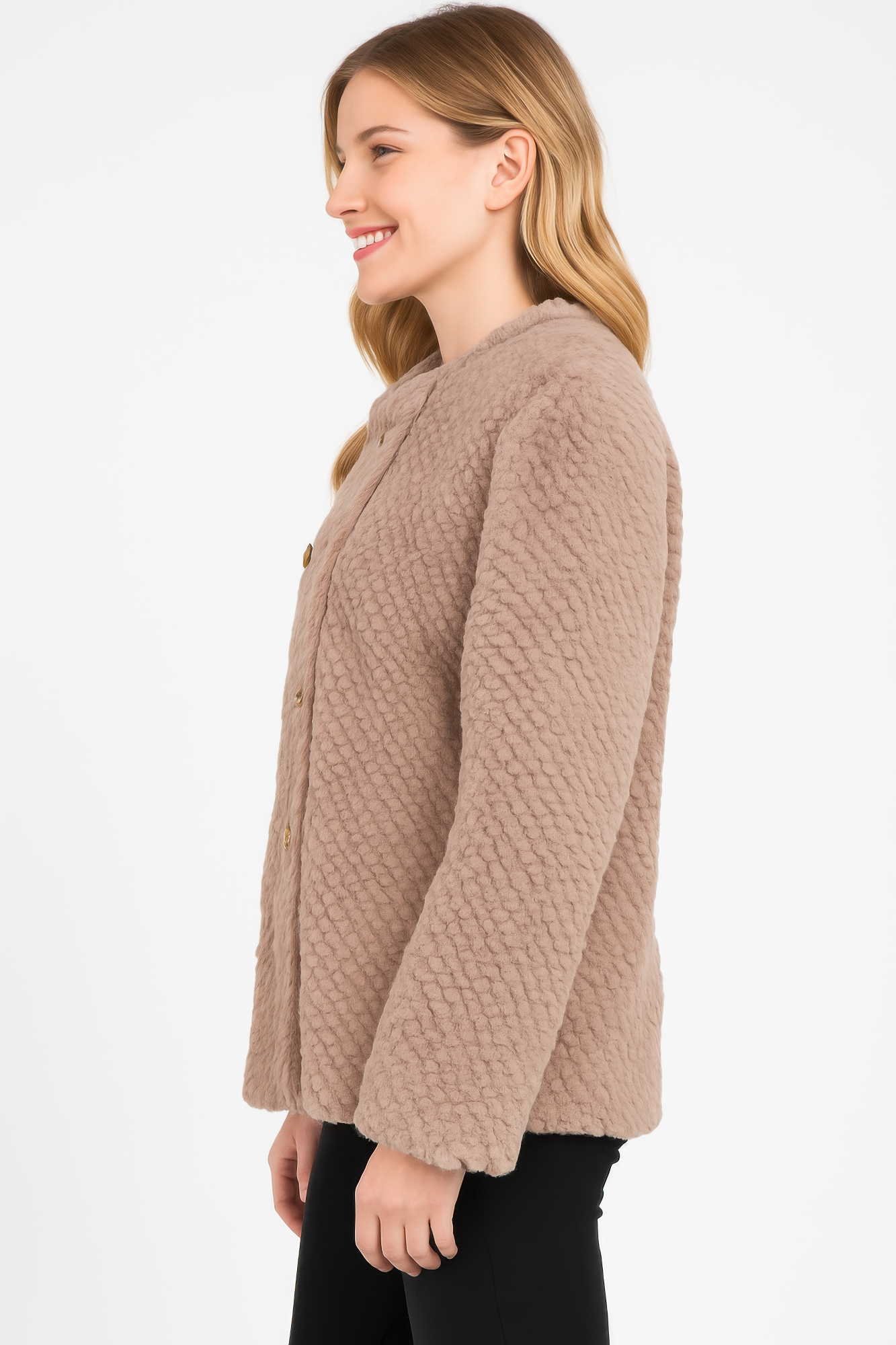 Textured Double-breasted Faux Shearling Jacket - Farnelli