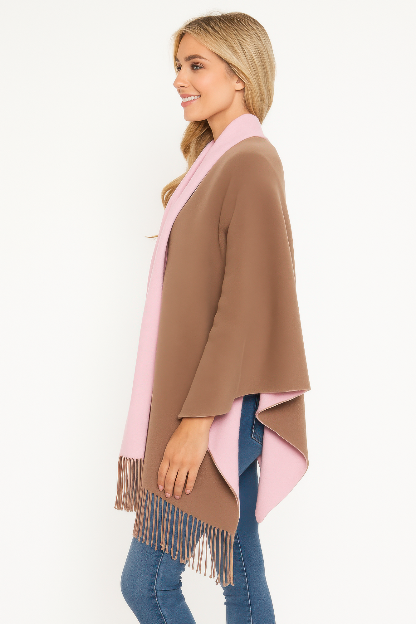 Colorblock Fringe-trimmed Open Wrap - Farnelli