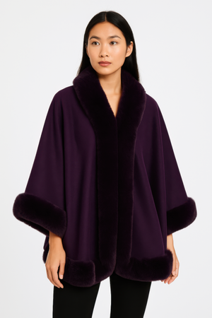 Faux Fur Trim Open-front Cape Jacket - Farnelli