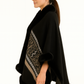 Black Geometric Border Faux Fur Trim Cape - Farnelli