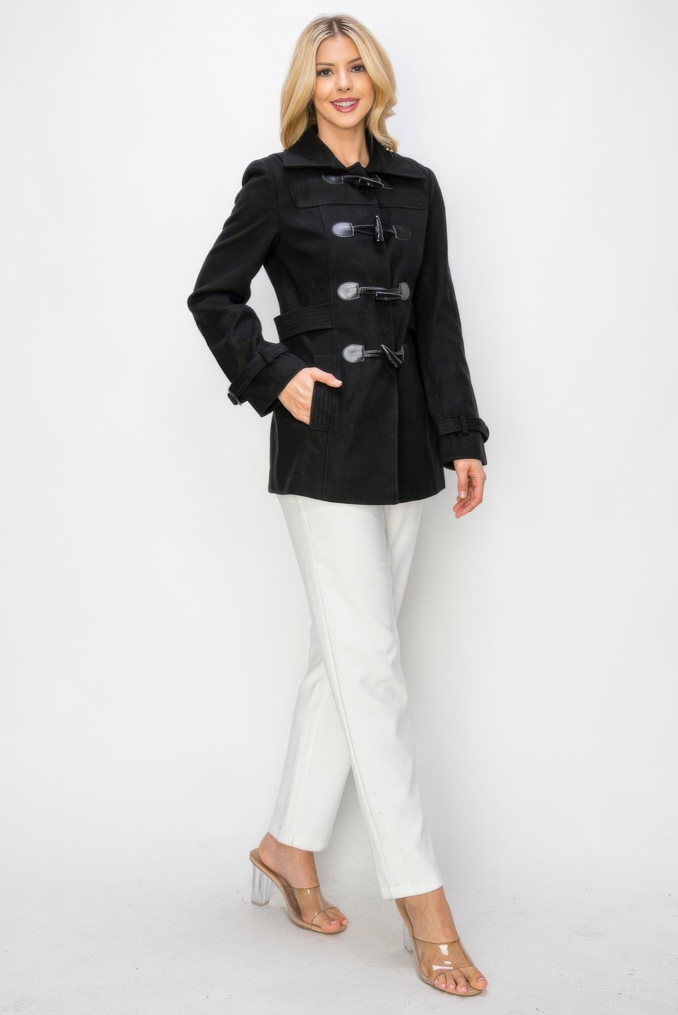 Wool Toggle Button Peacoat With Pockets - Farnelli