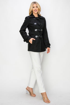 Wool Toggle Button Peacoat With Pockets - Farnelli