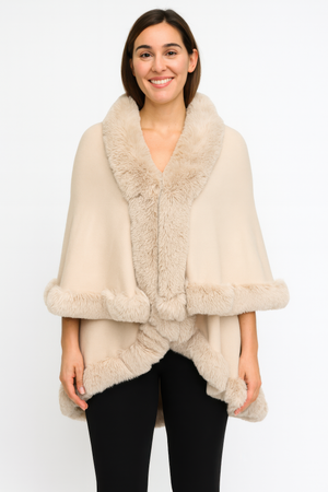 Crimson Elegance Faux Fur Trim Cape - Farnelli