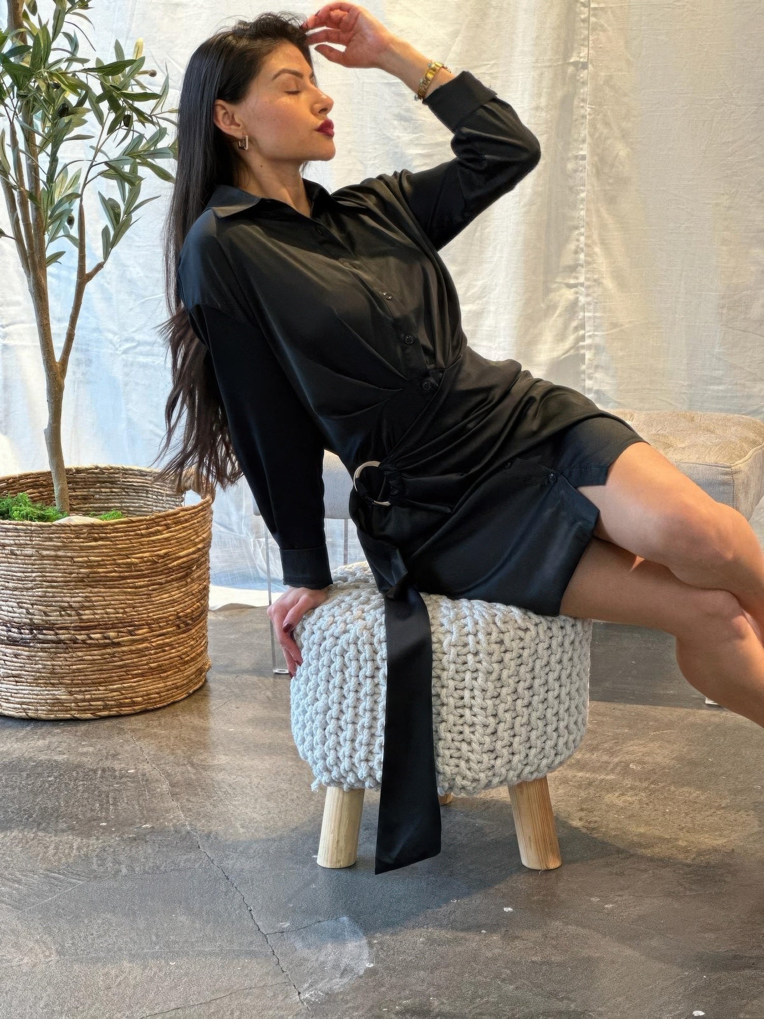 Wrap Satin Long Sleeve Button Down Mini Dress - Farnelli