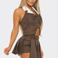 Collared Vest Pleated Skort Set - Farnelli