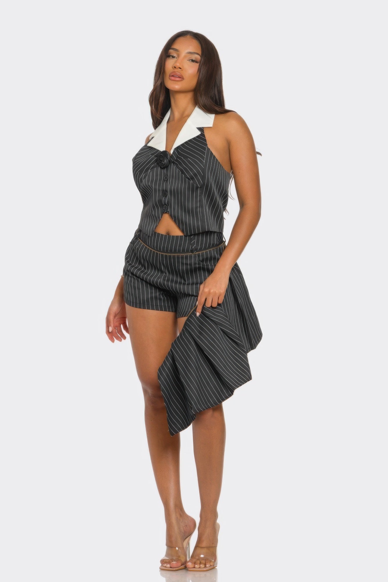 Collared Vest Pleated Skort Set - Farnelli