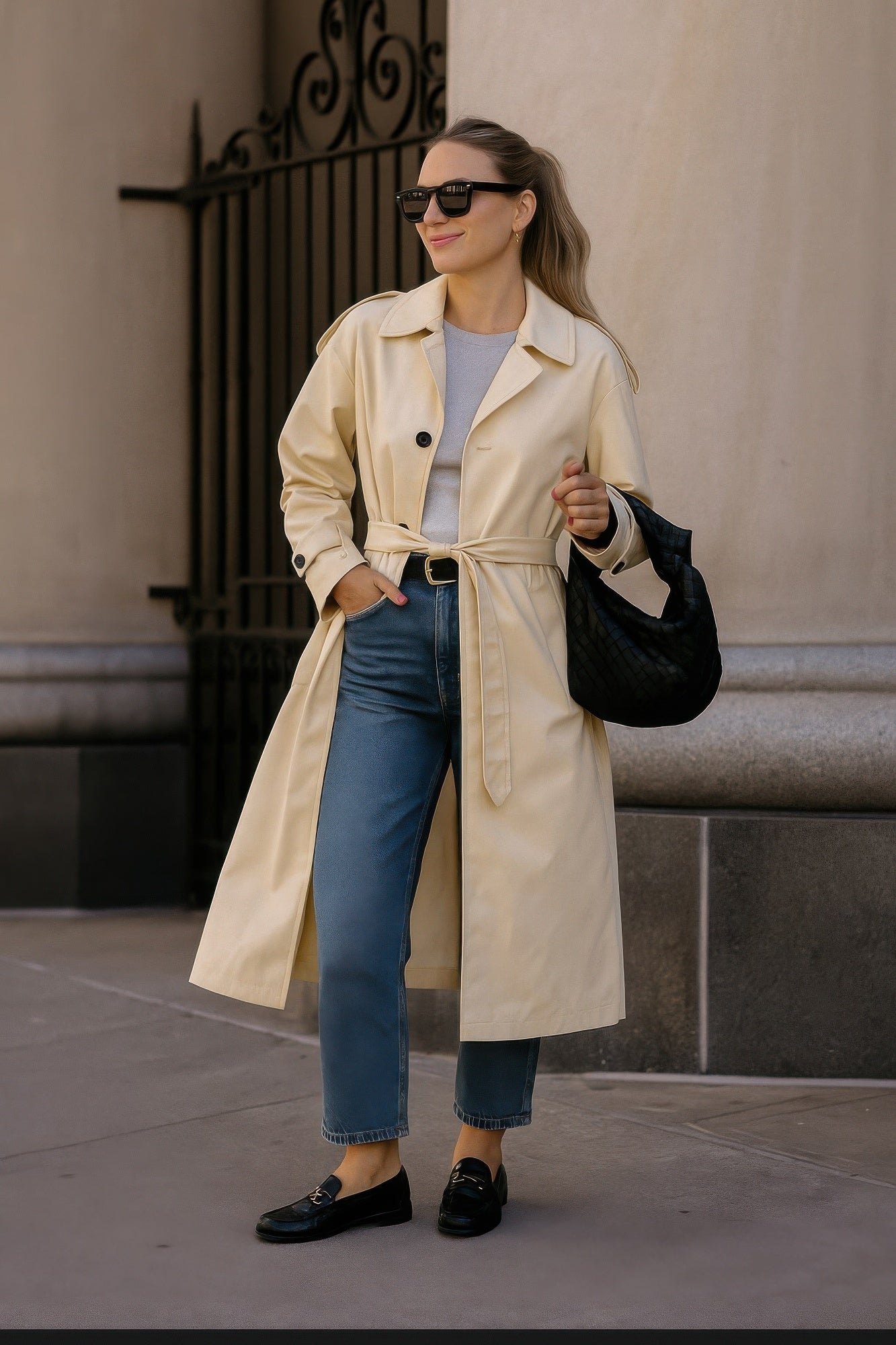 Solid Long Sleeve Trench Coat Woman Lined - Farnelli