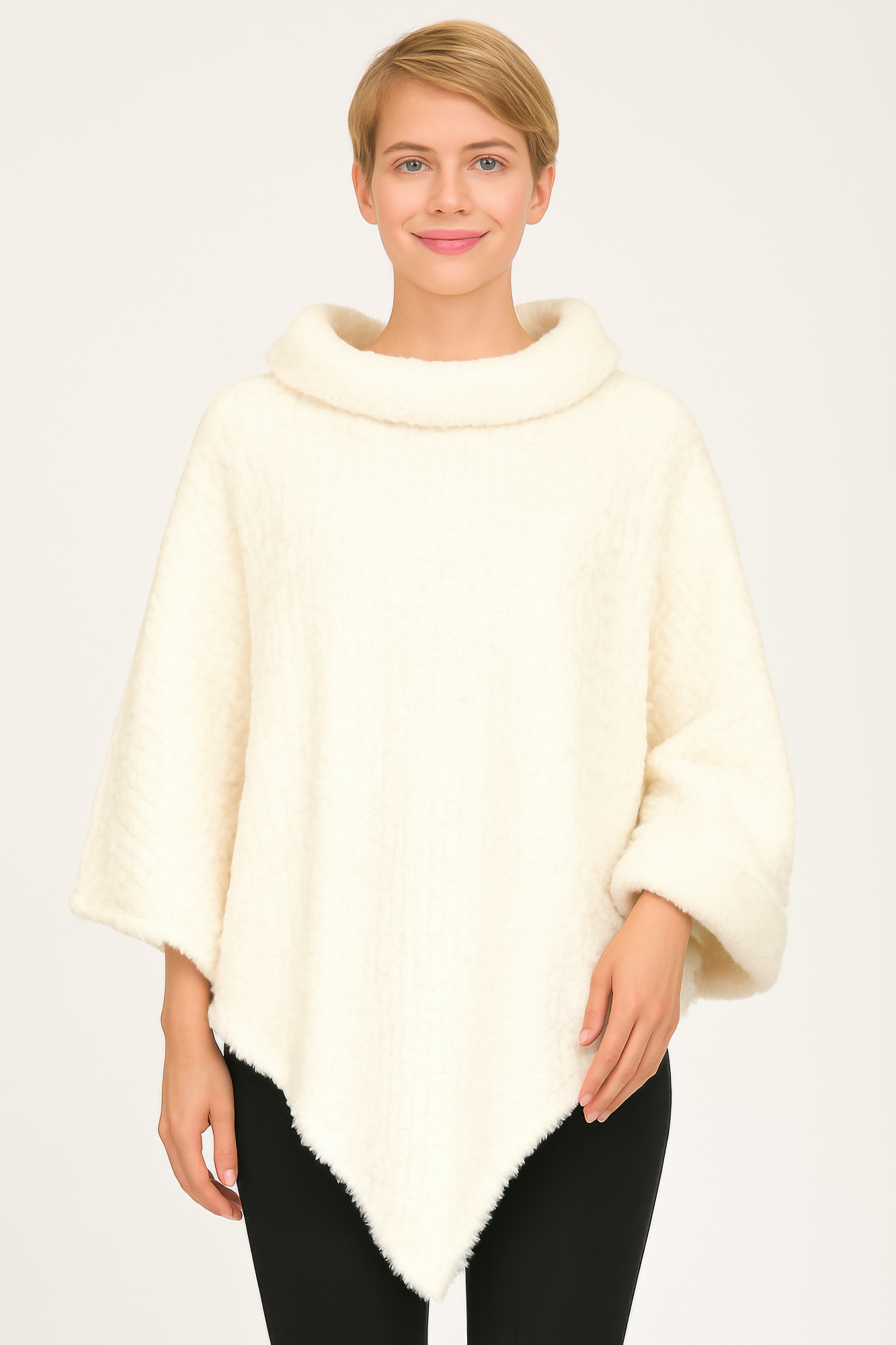 Textured Cowl Neck Poncho - Farnelli