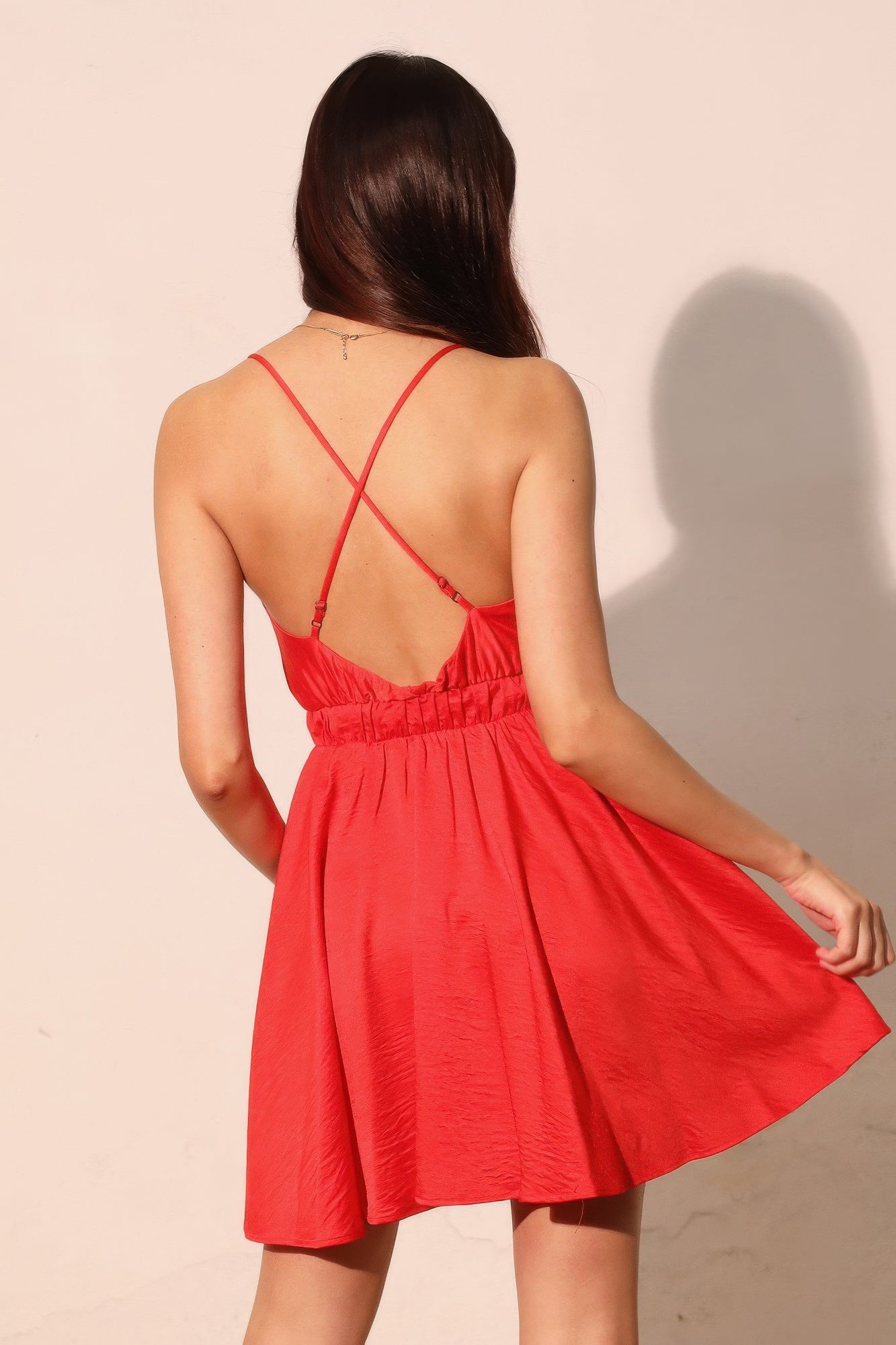 Washed Satin Crepe Cami Skater Dress - Farnelli
