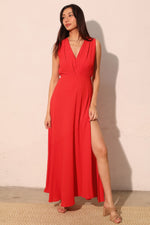Textured Solid V-neck Maxi Dress - Farnelli