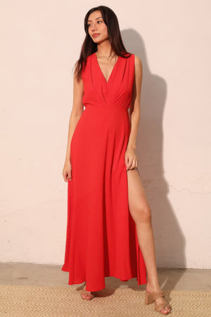 Textured Solid V-neck Maxi Dress - Farnelli