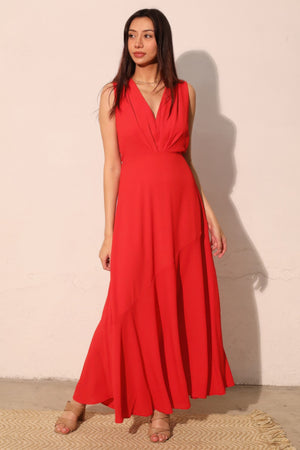 Textured Solid V-neck Maxi Dress - Farnelli