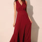 Textured Solid V-neck Maxi Dress - Farnelli