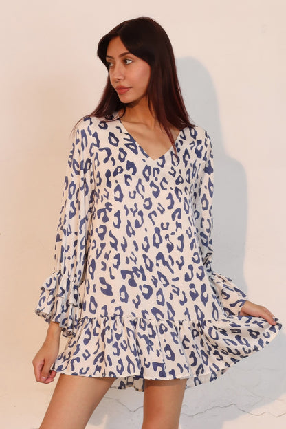Simple Leopard Dress With Ruffle Cuff - Farnelli