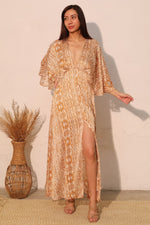 Bohemian Lurex Chiffon Cape Maxi Dress - Farnelli