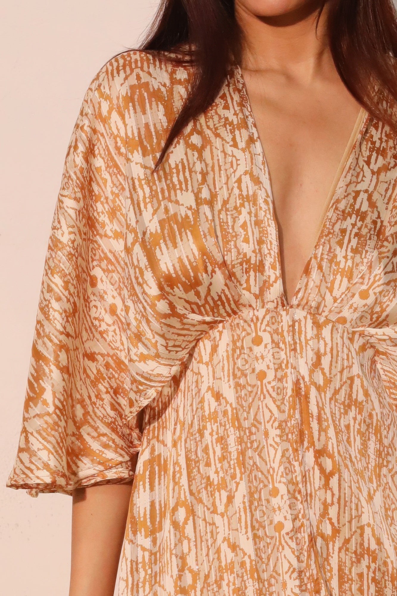 Bohemian Lurex Chiffon Cape Maxi Dress - Farnelli
