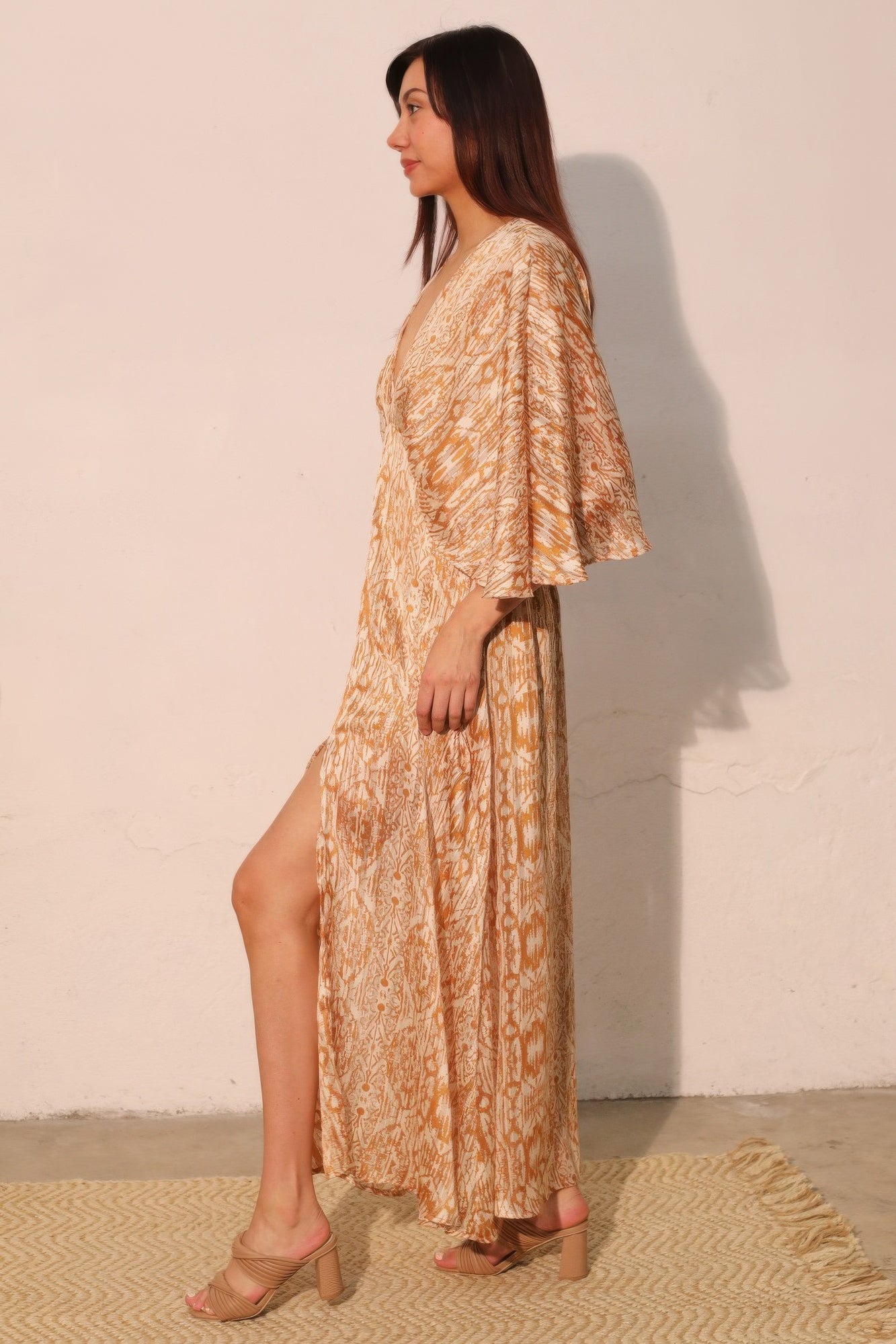 Bohemian Lurex Chiffon Cape Maxi Dress - Farnelli