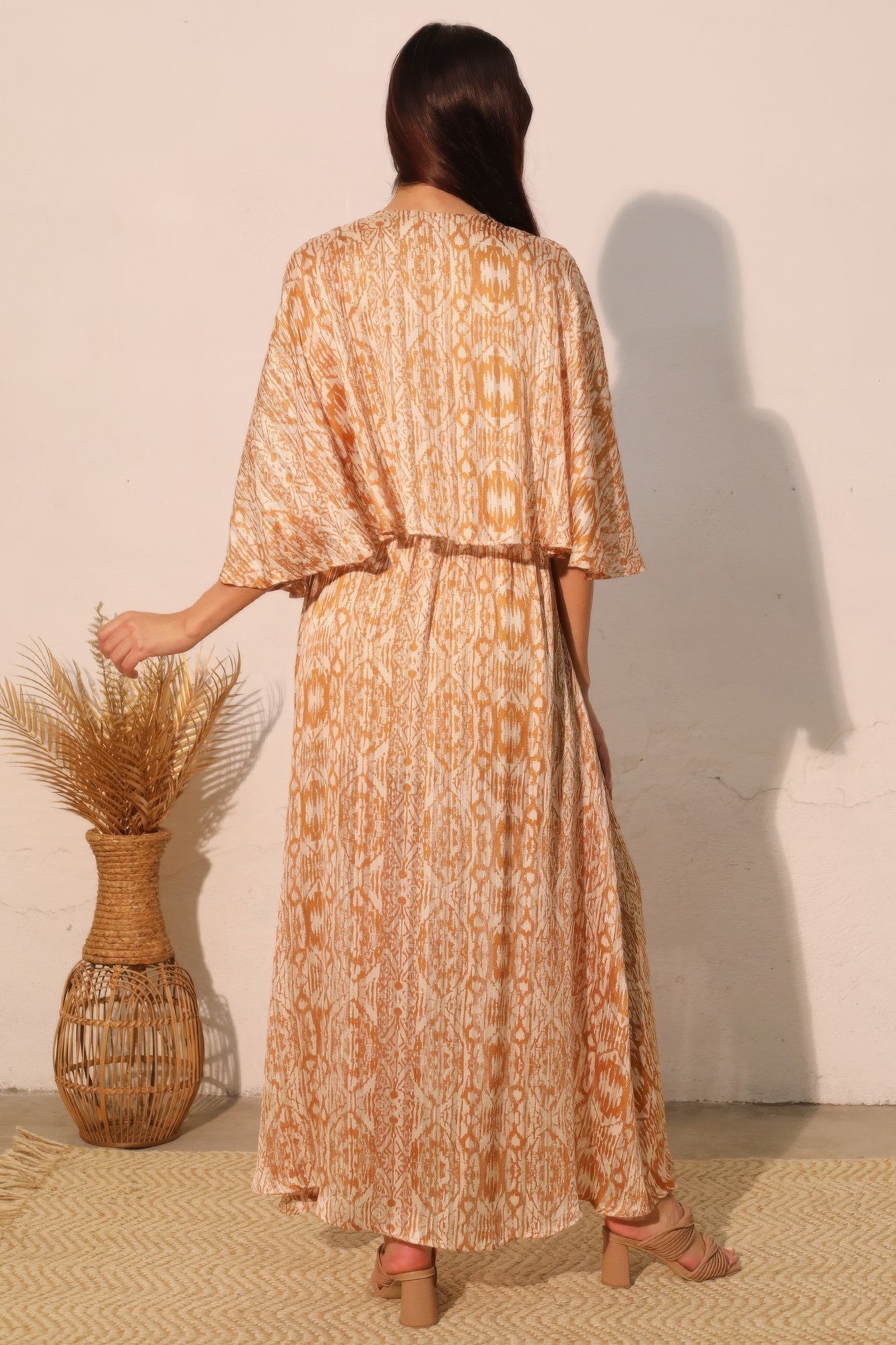 Bohemian Lurex Chiffon Cape Maxi Dress - Farnelli